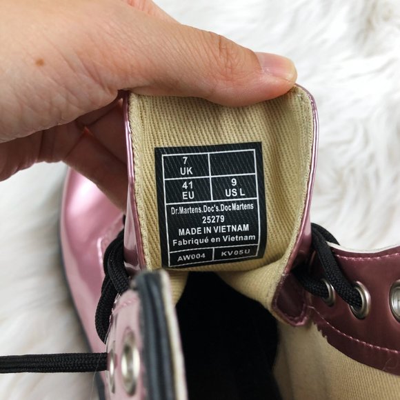 Dr. Martens Pink Vegan Leather 1460 Goldmix Boots - Picture 14 of 16